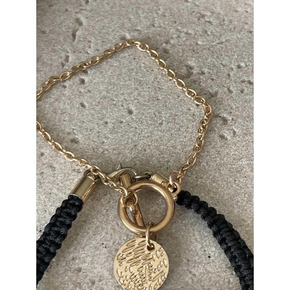 Gold Tone Black Beaded Starfish Bracelet Set Of 3 Rhinestone Charm Layered